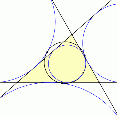 Tangencies of the 9-point circle with the incircle and excircles Tangencies of the 9-point circle with the incircle and excircles
