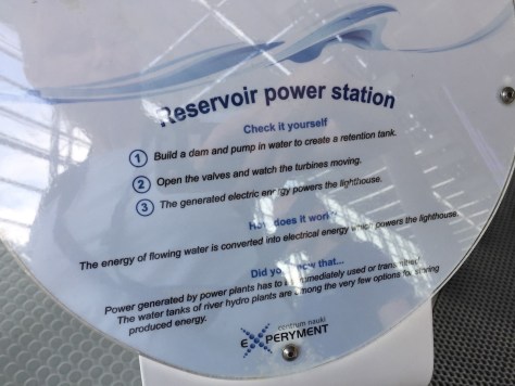 English-language explanation of the reservoir power station exhibit at the Experiment Science Centre (Centrum Nauki Experyment) in Gdynia, Poland