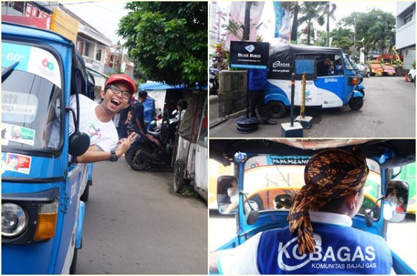 Dianterin pake bajaj ke Gedung Media Center.