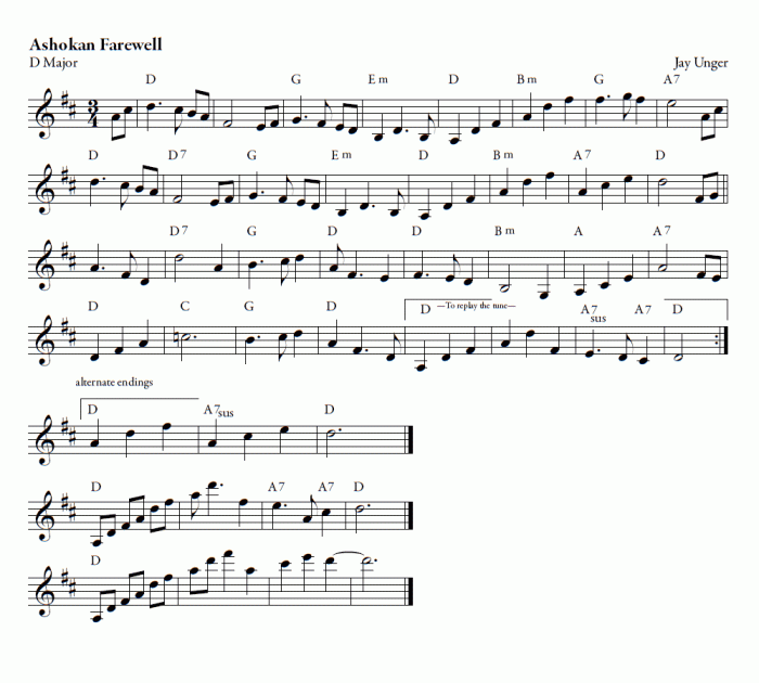 Ashokan farewell sheet music