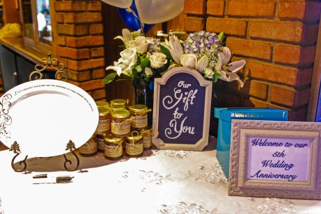 Wedding favours table at Wedding Anniversary recpetion