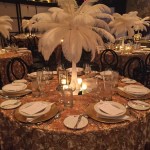 Beautiful white feather centerpiece on tables at Toronto Wedding Reception