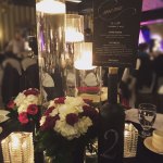 Dark red and white floral centerpiece