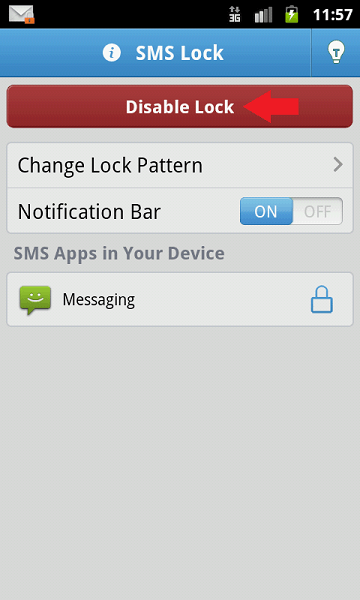 sms lock disable