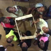 Community outreach meeting at Barclay community center in April, where local kids built a cnc-ed chair held together with zip-ties. Photo by Will Holman