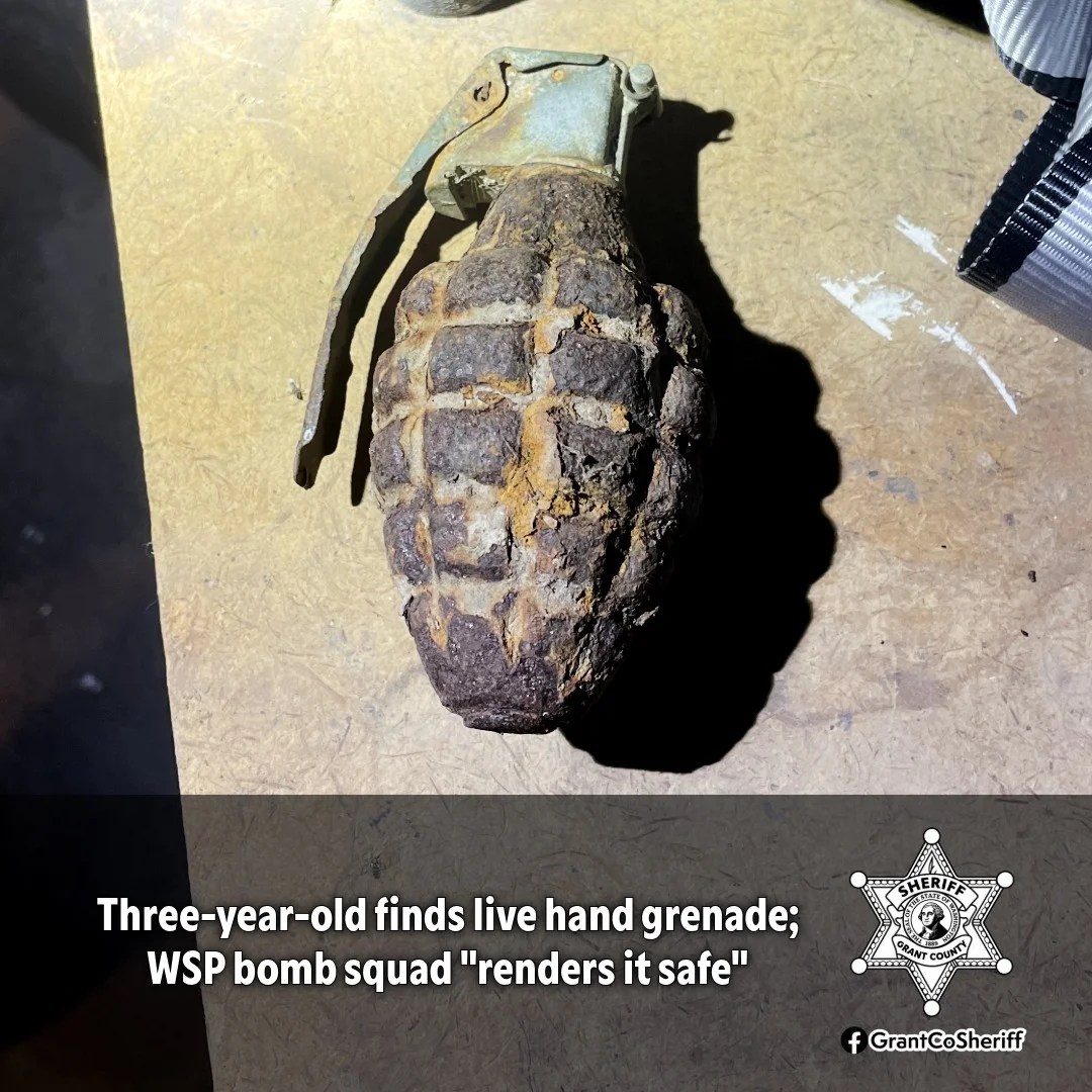 Three-year-old finds live World War II-era hand grenade in Washington family’s front yard Three-year-old finds live World War II-era hand grenade in Washington family’s front yard