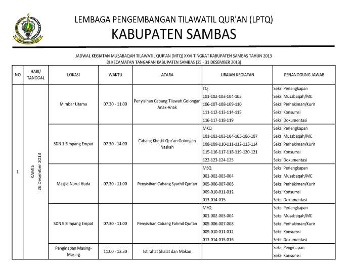 Susunan acara mtq