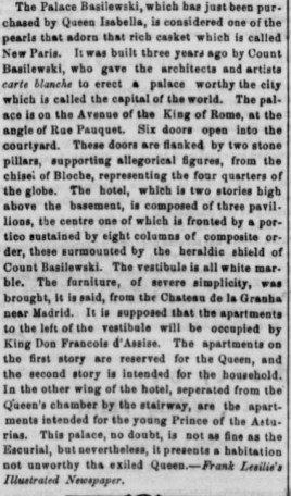 Illustrated Newspaper, an American periodical which took a keen interest in Her Spanish Majesty, reported in 1869