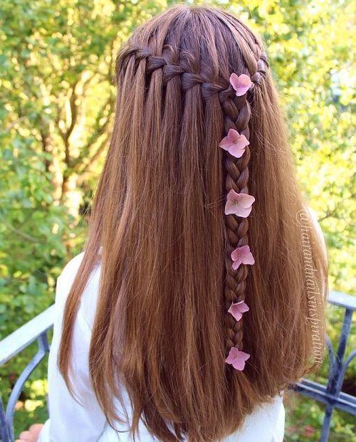 half updo with waterfall braid