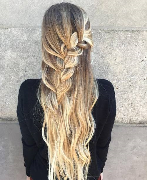 Half Updo With A Chunky Waterfall Braid