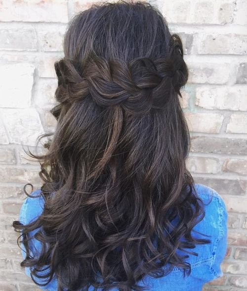 Wavy Half Updo With Crown Braid