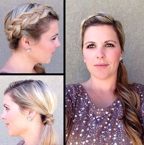 side-parted ponytail with headband braid