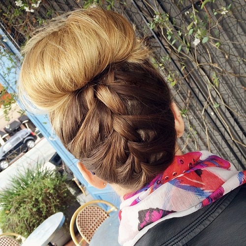 Upside Down Braid And Top Bun