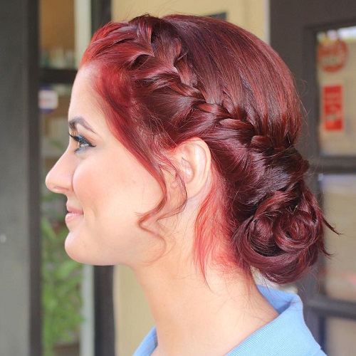 Messy Chignon With A Side French Braid