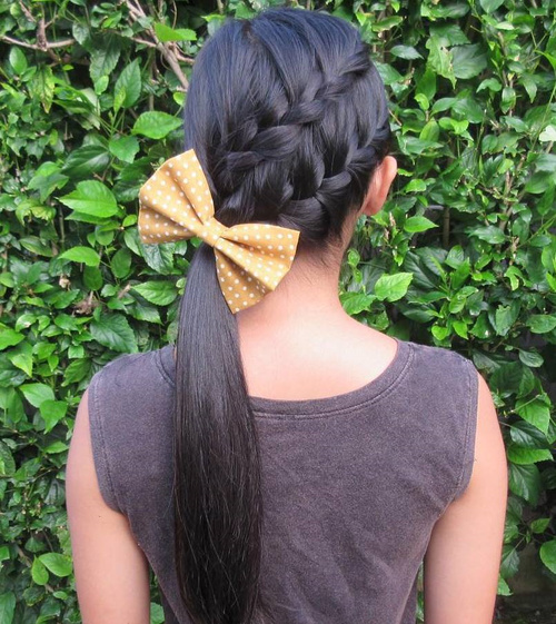 Side Ponytail With Two Diagonal Braids