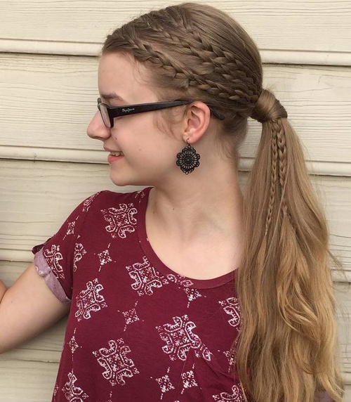 Simple Ponytail With Three Side Braids