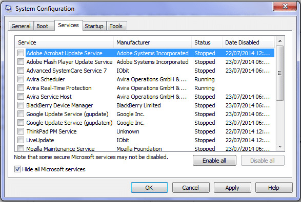 Stop or disable all running background services/applications