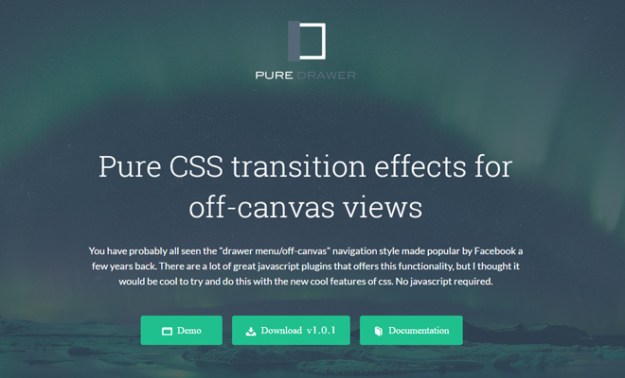 pure drawer css library hamburger menu