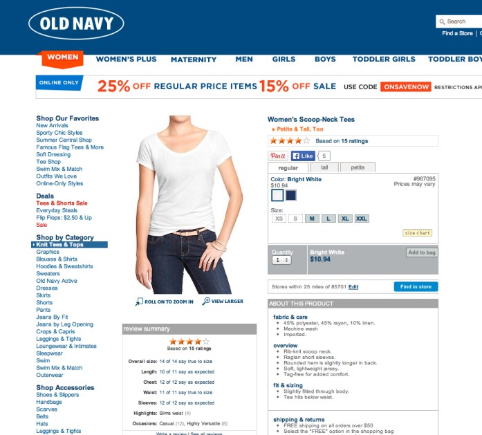 Old Navy Scoop-Neck Tee. Screenshot from oldnavy.com.