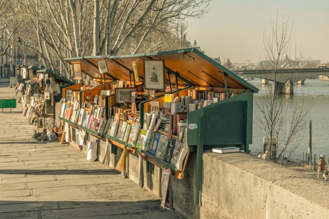 27 FEB 2019 - Paris, France - Bookstalls on the banks of the Seine near Notre-Dame