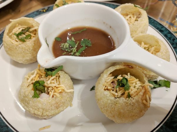 Pan puri. Say it with me: pan puri, pan puri, pan puri. Crunchy, sweet and sour. Love!