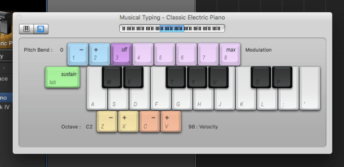GarageBand musical typing