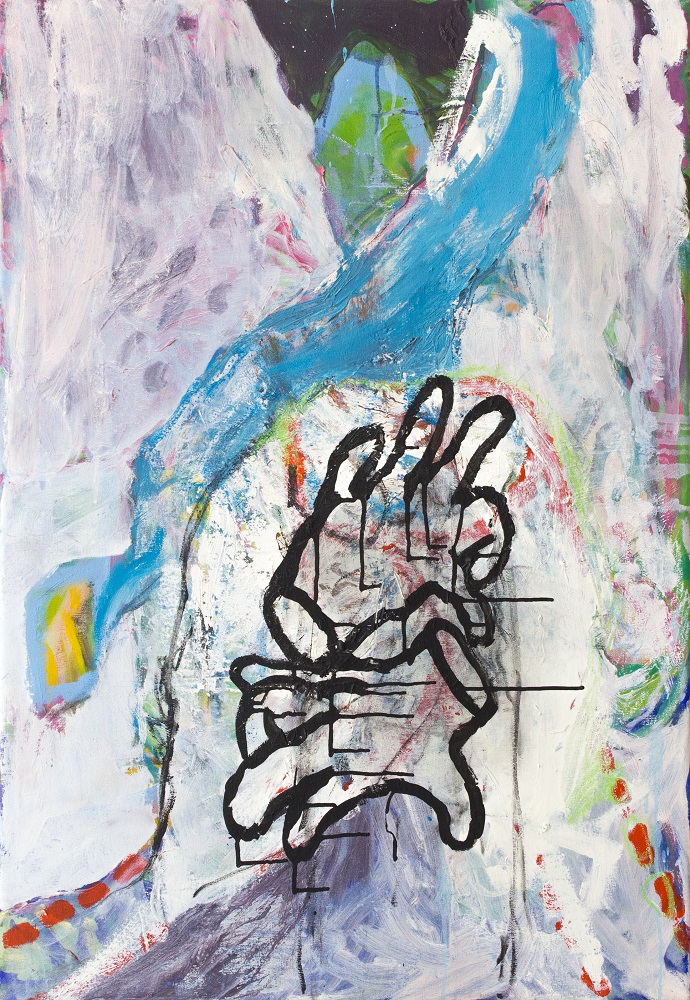 Also Its Own RewardOil, housepaint, ink, oil-bar, on canvas. 65cm x 90cm.