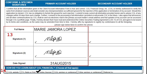 Money Girl Philippines - COL Financial Series - How to Fill Up COL Forms - Specimen Signatures