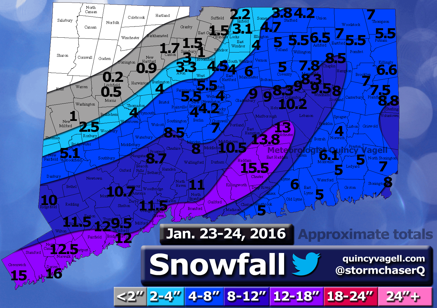 Connecticut Snowfall Jan. 2324, 2016 Meteorologist Quincy Vagell