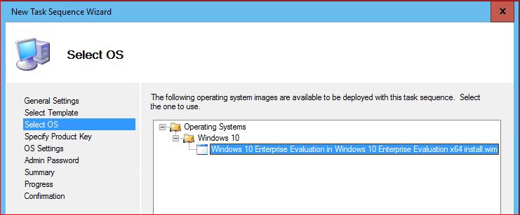 Select Operating System for Task Sequence