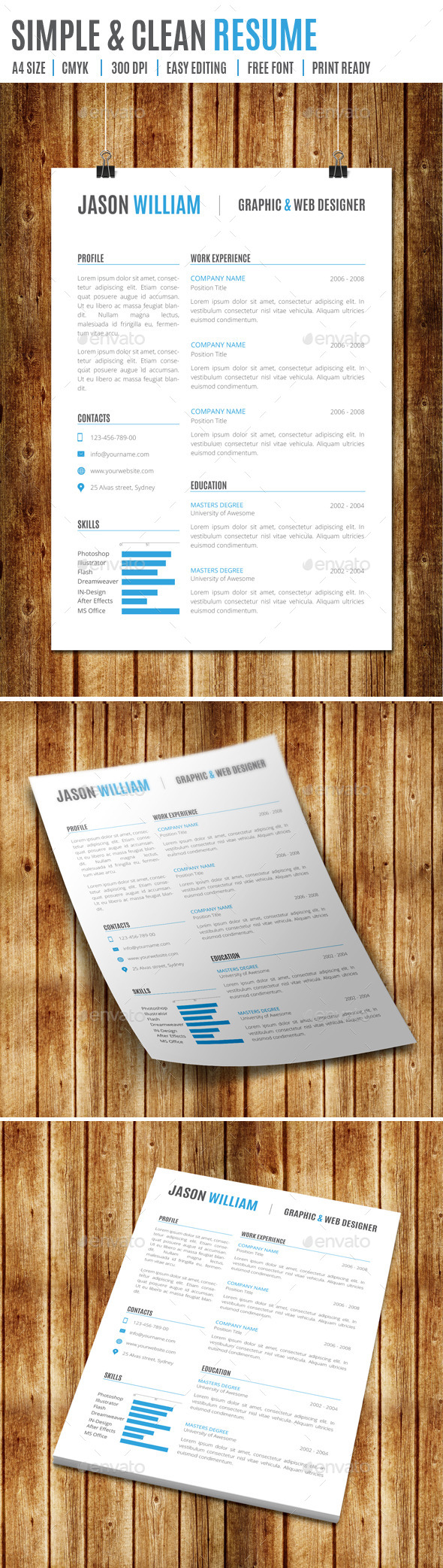 Print Template GraphicRiver Simple & Clean Resume 9194257 »