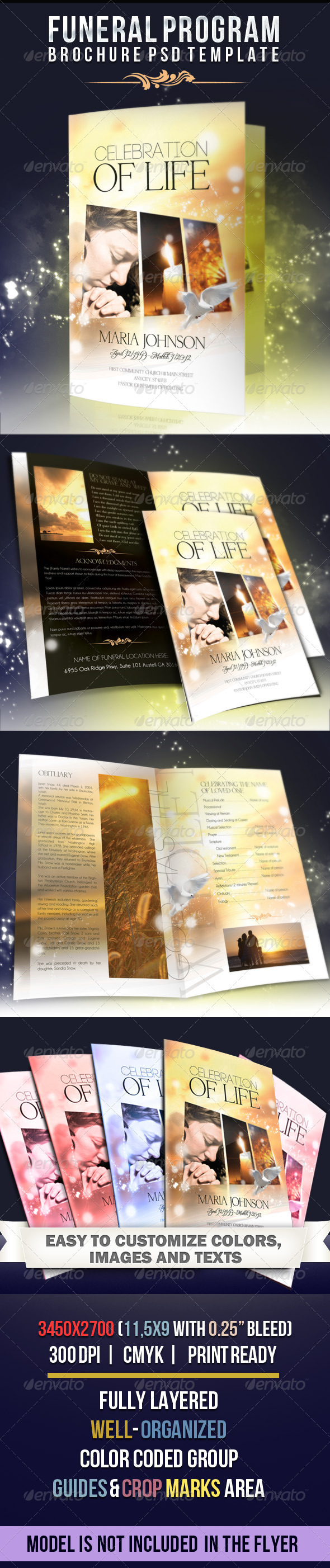 Celebration of life Funeral Program Brochure Template GraphicRiver