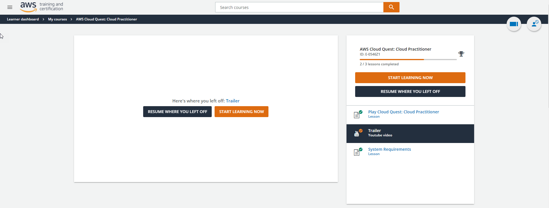Login to Amazon account AWS Cloud Quest Cloud Practitioner
