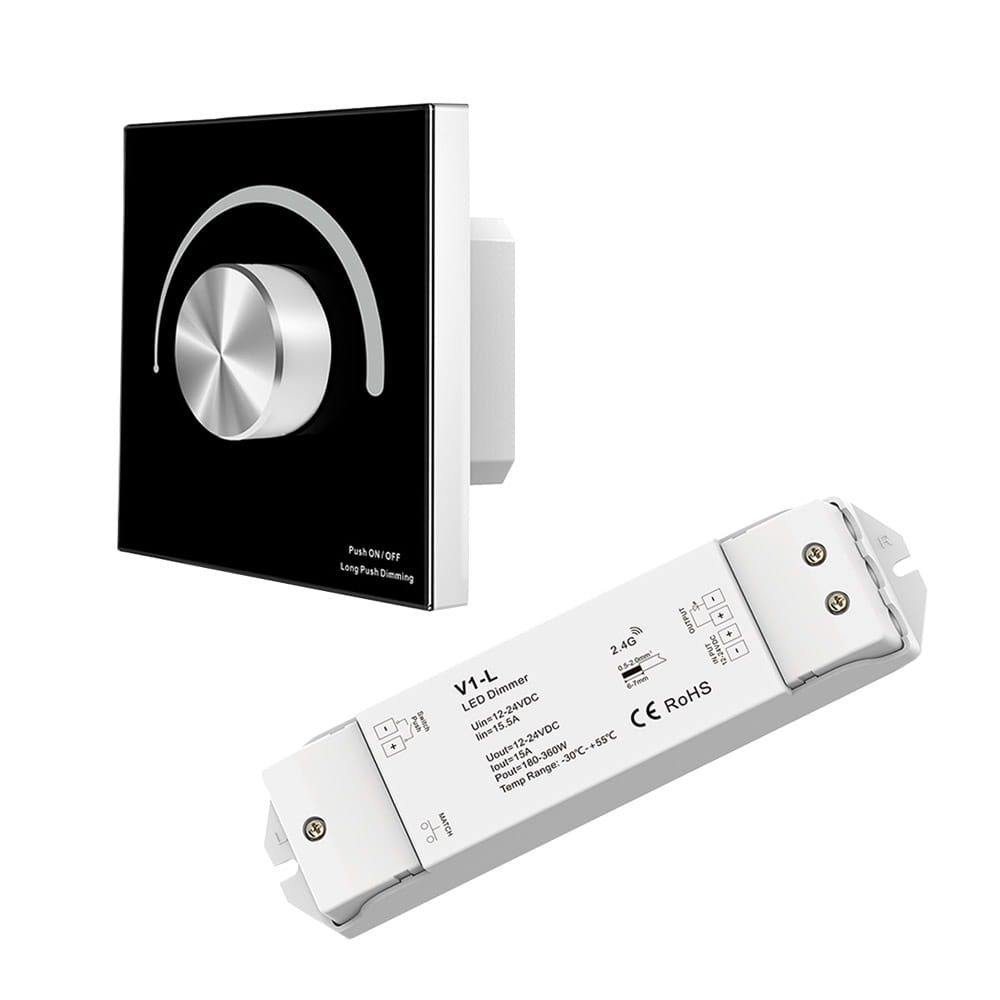 LED dimmer 1 zone Wall panel 230V + receiver black set V1L