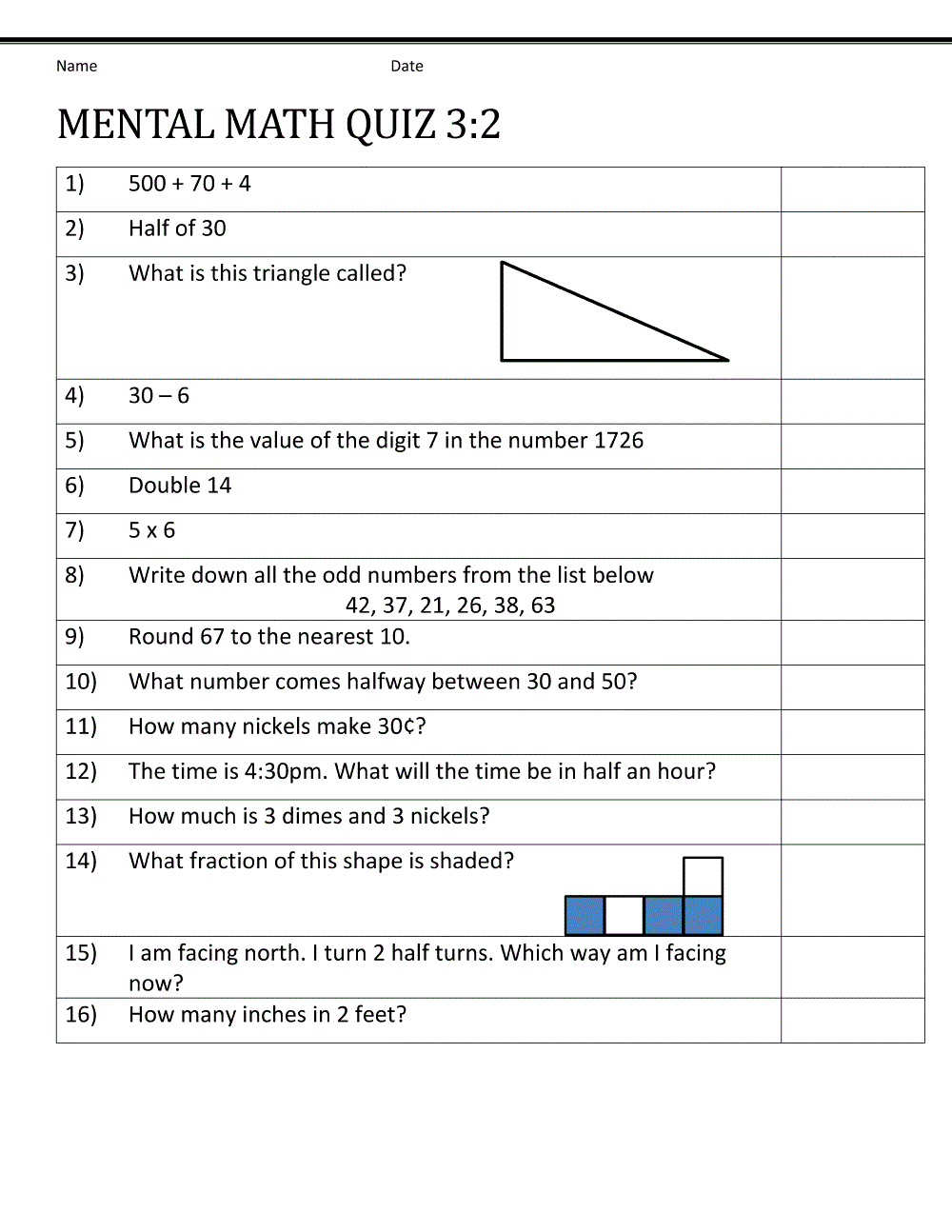 Math Quiz Worksheets to Print 101 Activity