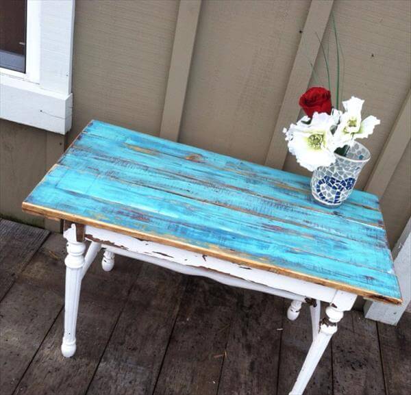 DIY Pallet Top Turquoise Upcycled Table 101 Pallets