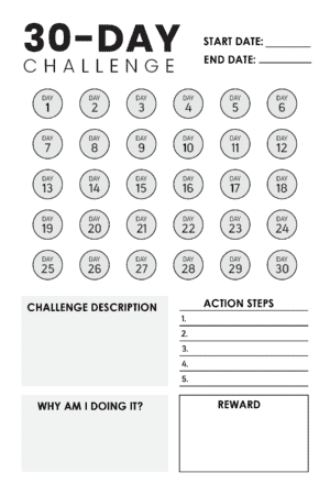 Free 30 Day Challenge Calendar