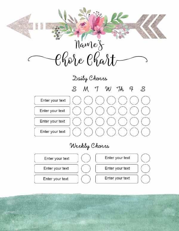 FREE chore chart template | 101 Different Designs