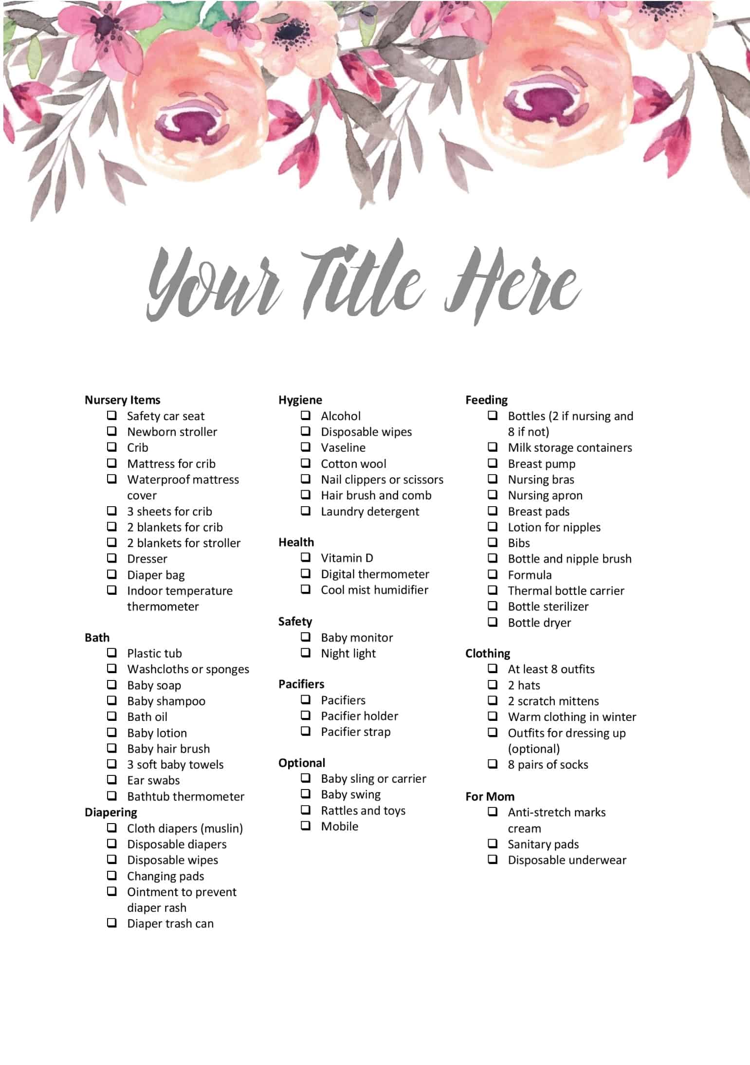 THE Ultimate Free Baby Registry Checklist Printable