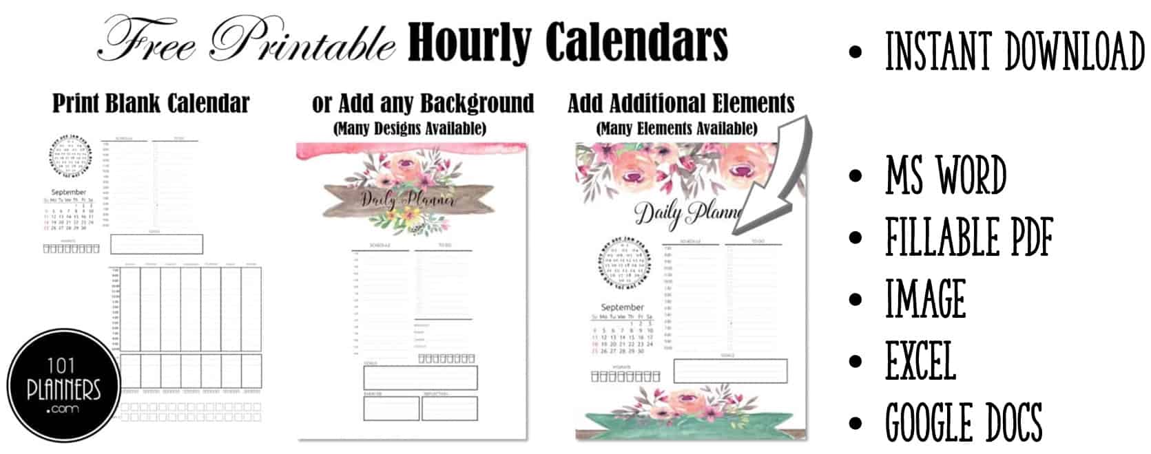 FREE Printable Hourly Planner - Daily, Weekly or Monthly
