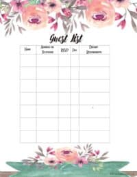 FREE printable guest list template | Customize online