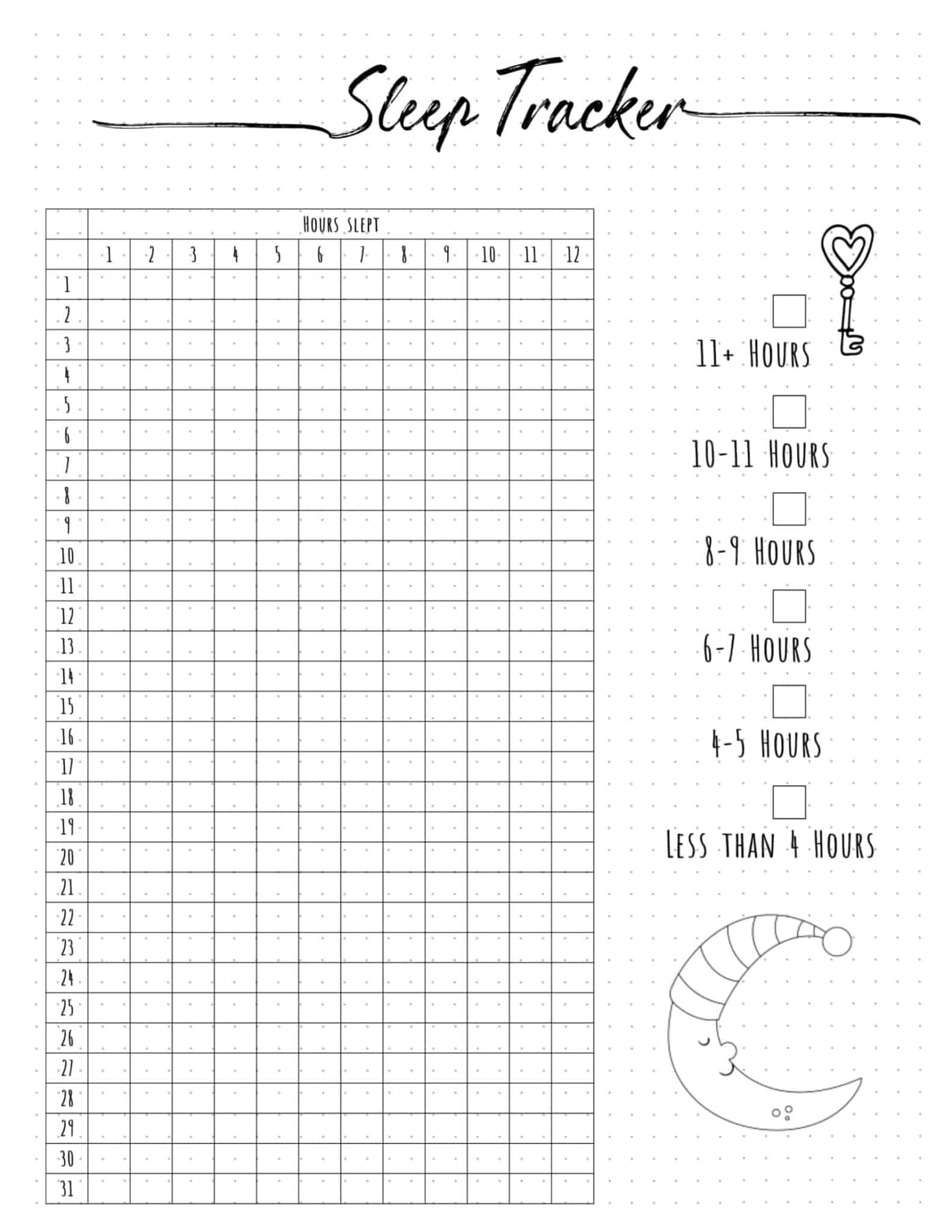 Sleep Tracker Bullet Journal | Free Customizable Printable