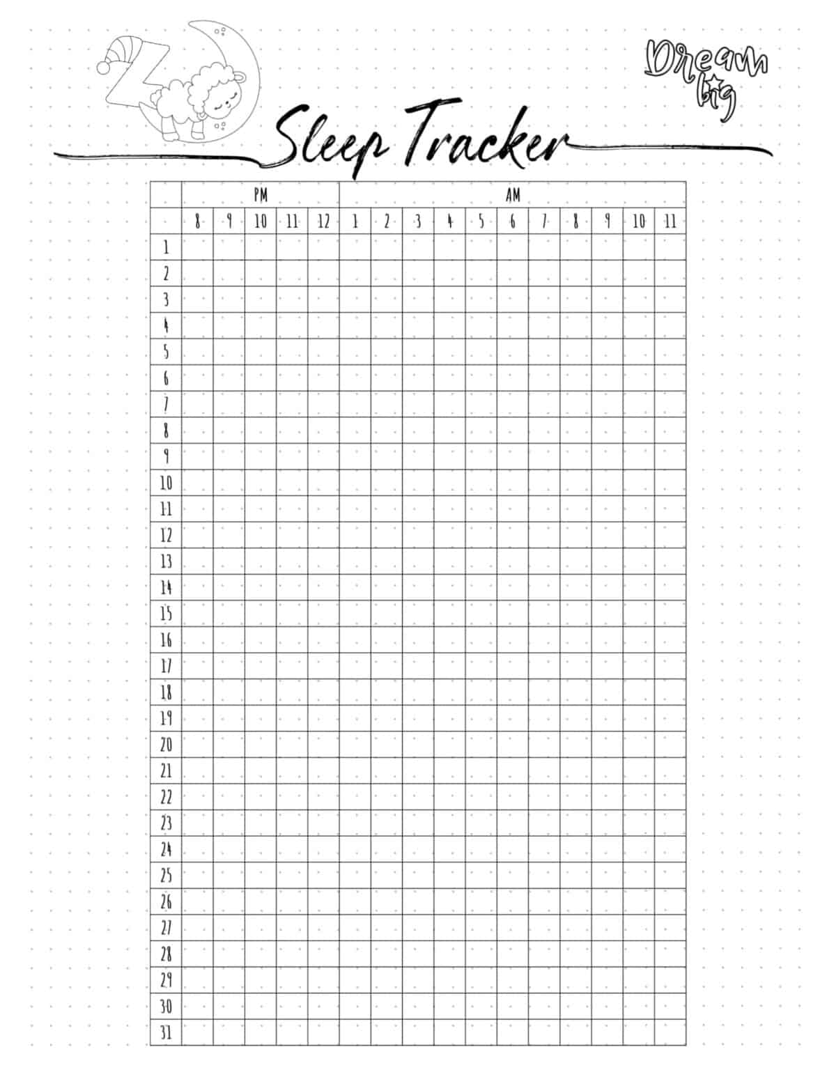 Sleep Tracker Bullet Journal | Free Customizable Printable