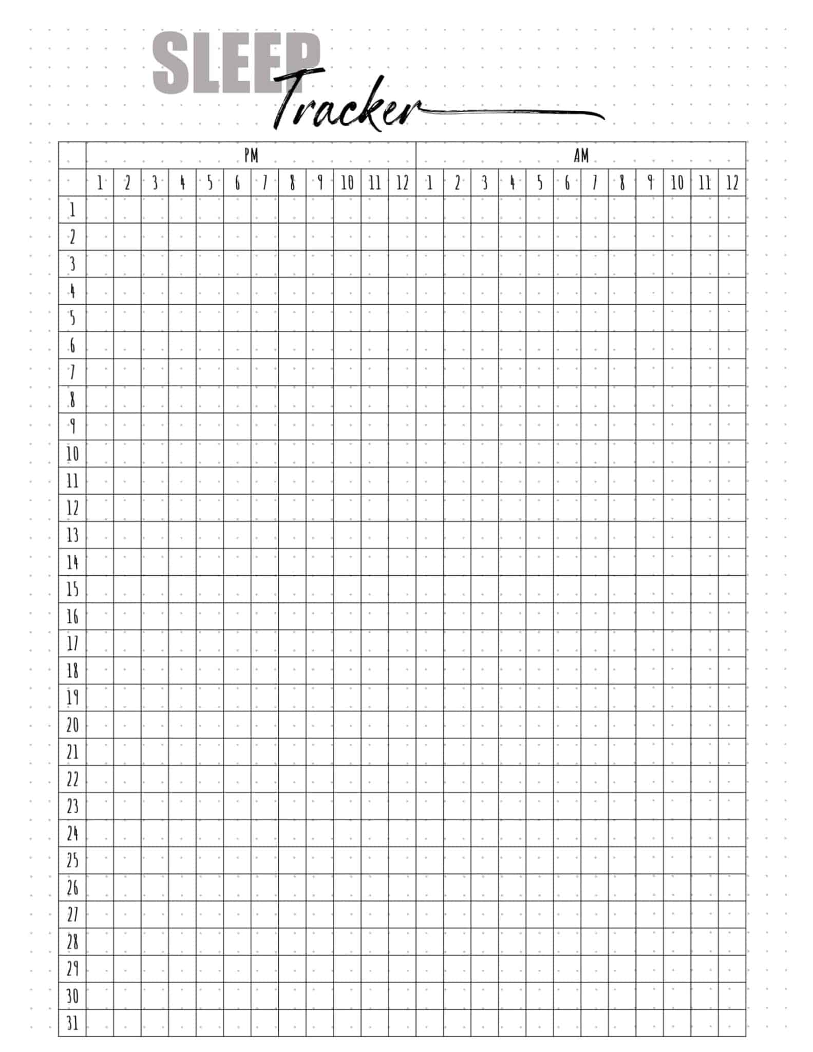 Sleep Tracker Bullet Journal | Free Customizable Printable