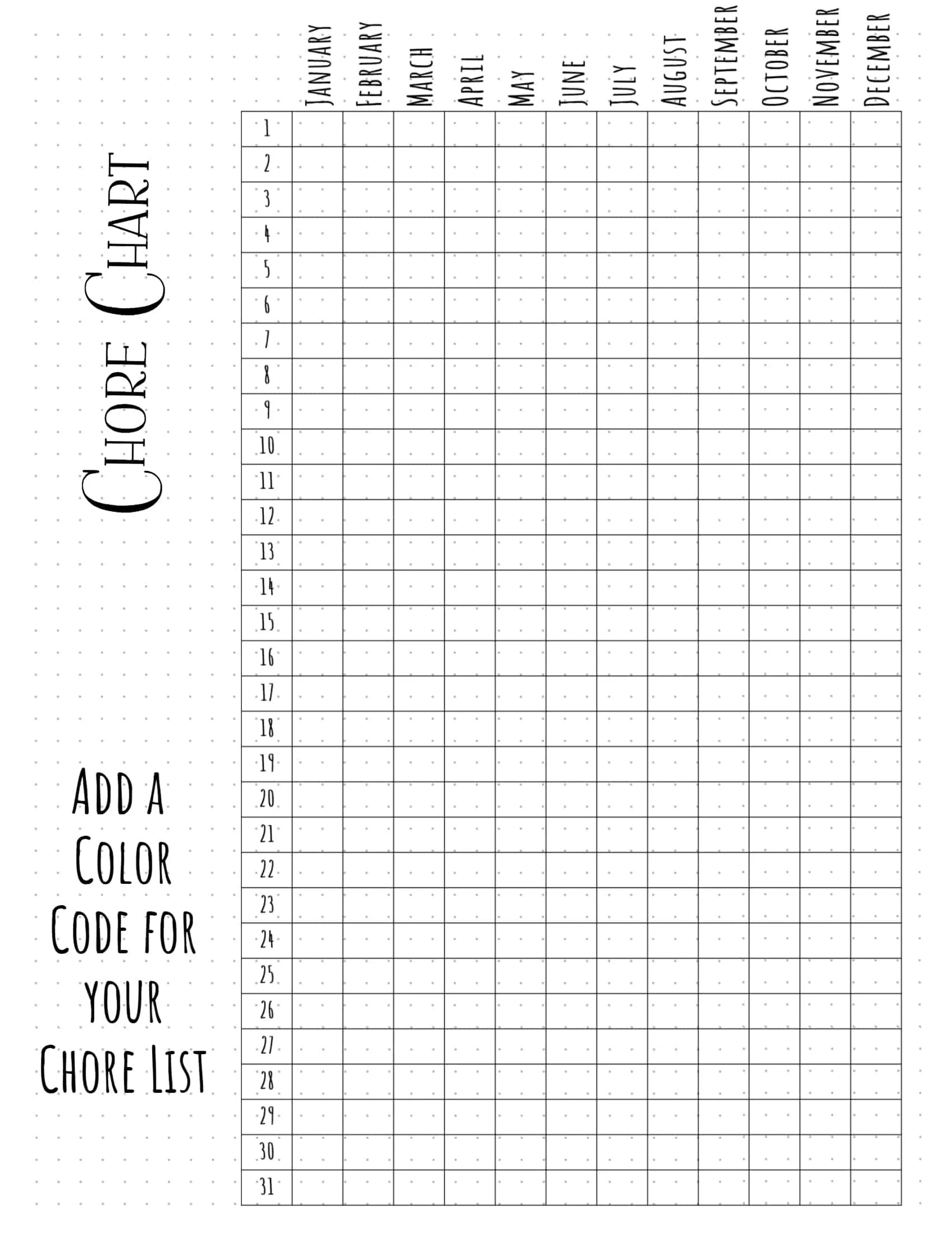FREE chore chart template | 101 Different Designs