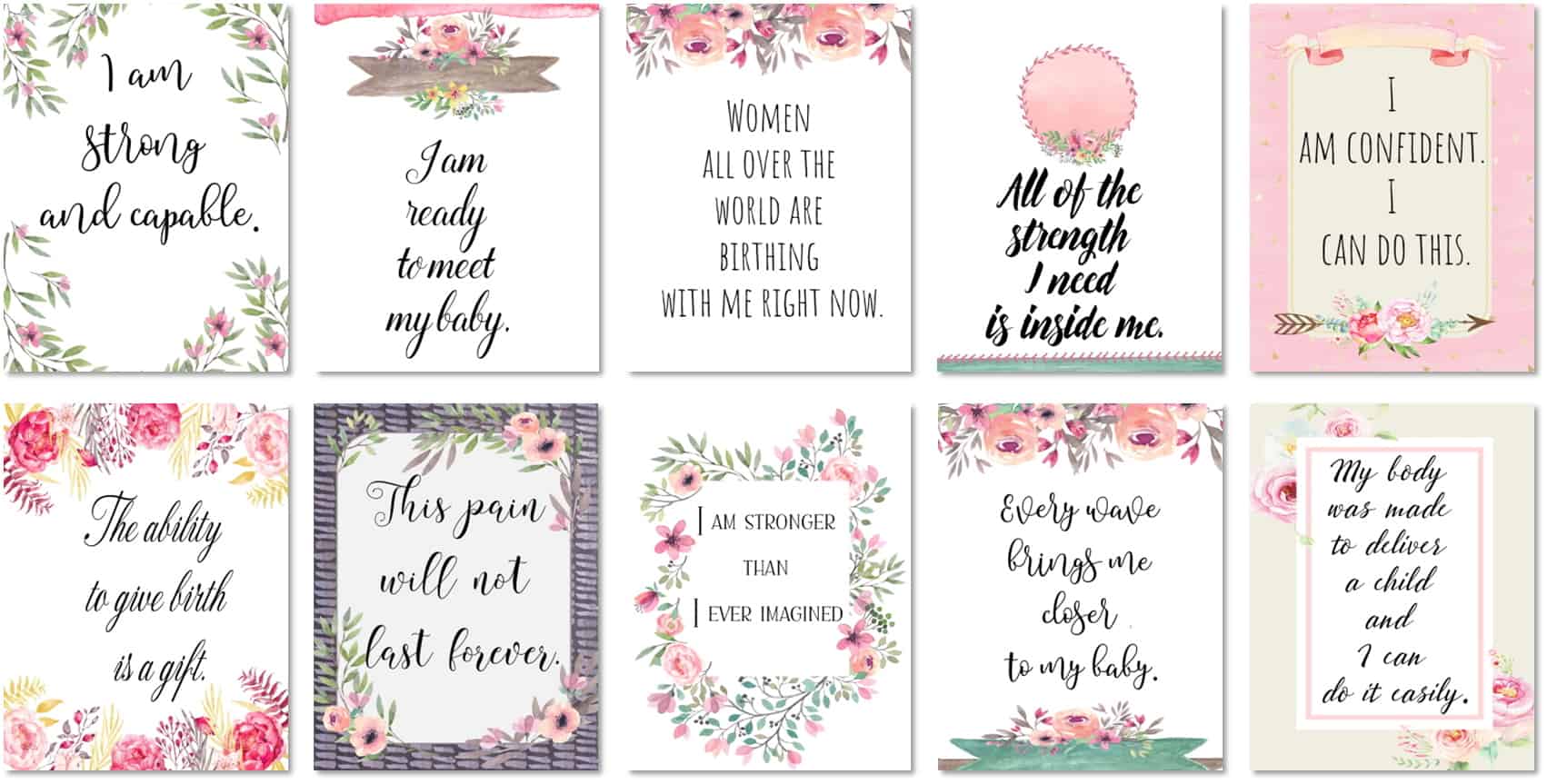 Free Printable Positive Birth Affirmations | 30 Affirmation Cards