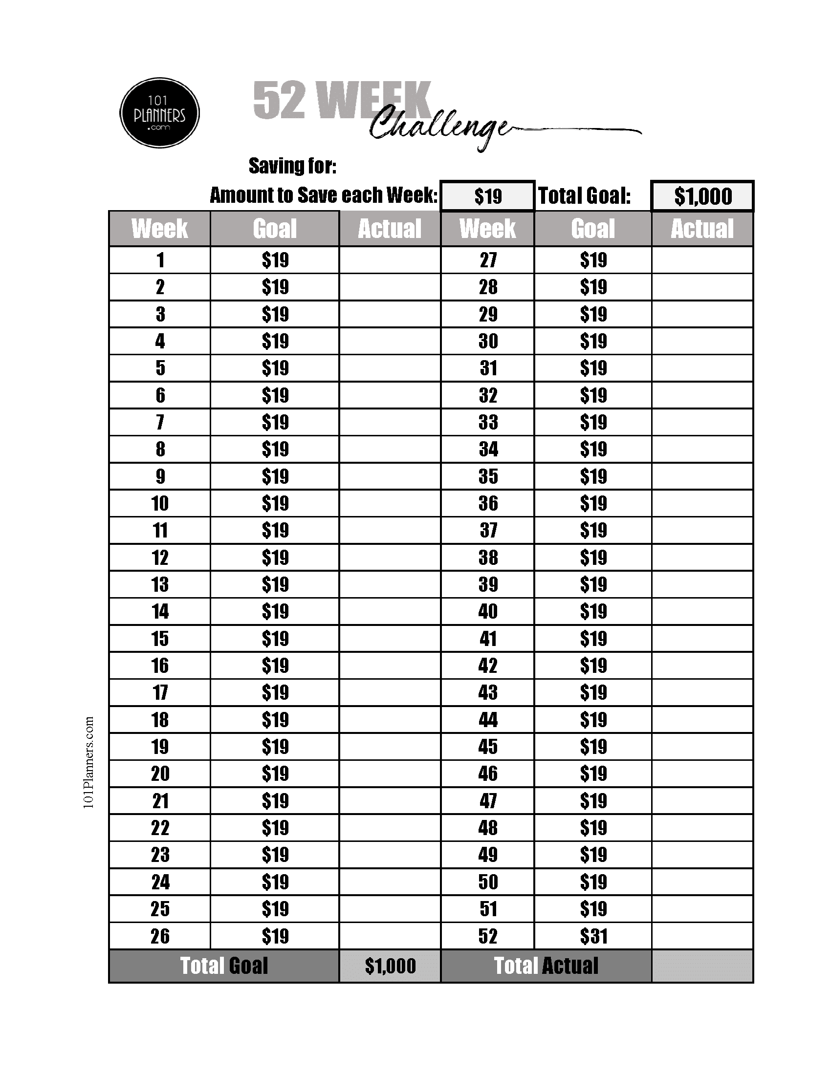 52 Week Money Challenge | Free Printables
