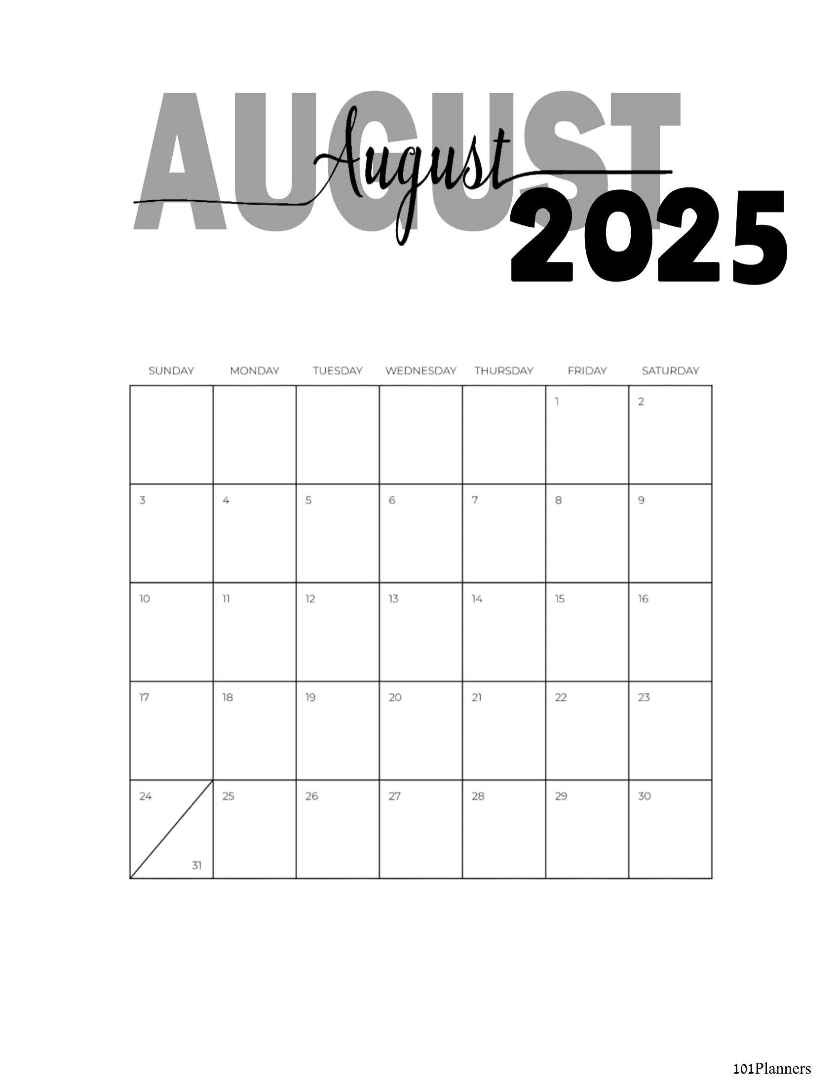 Free Printable August 2024 Calendar | Instant Download
