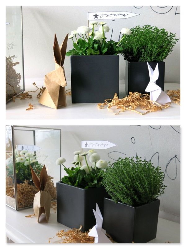 Osterdeko freebie Origami Hase 107qmschwarz auf weiß