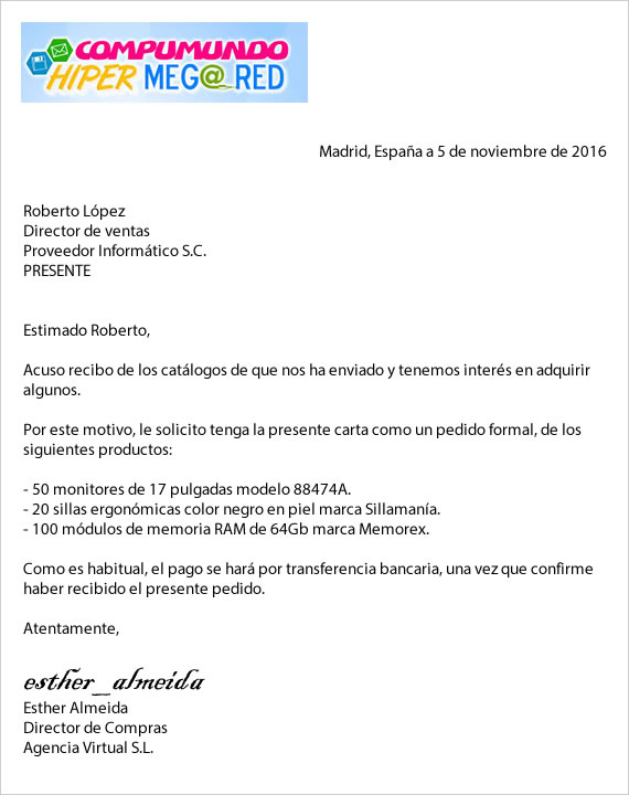 Ejemplos de Carta Pedido